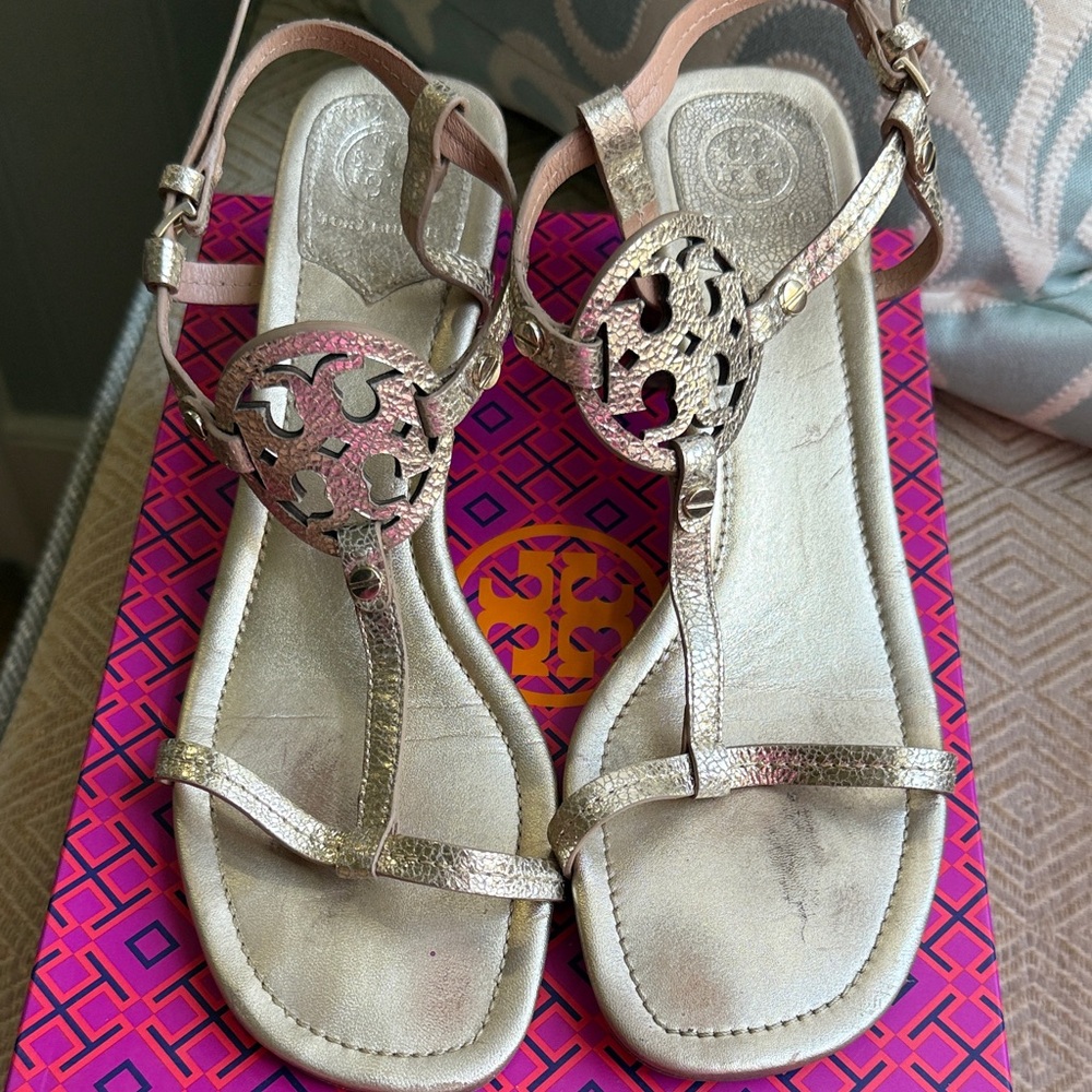 Tory Burch Metallic Sandals with Cutout Design